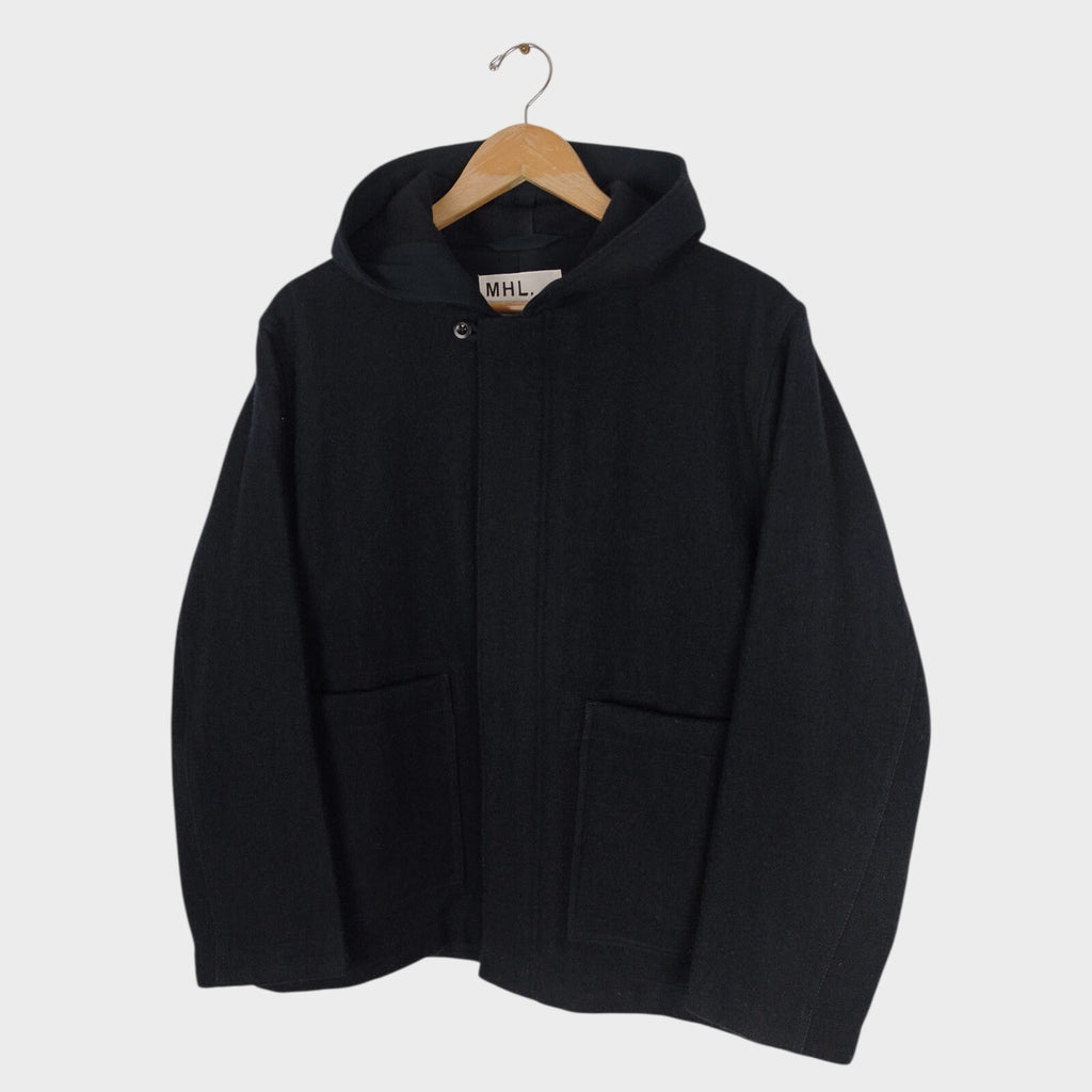 MHL MARGARET HOWELL Men's Black Heavyweight 100% Wool Hooded Coat