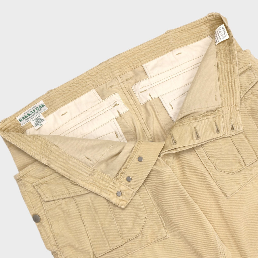 SASSAFRAS Men's Made in Japan Cream/Beige Corduroy Cargo Trousers