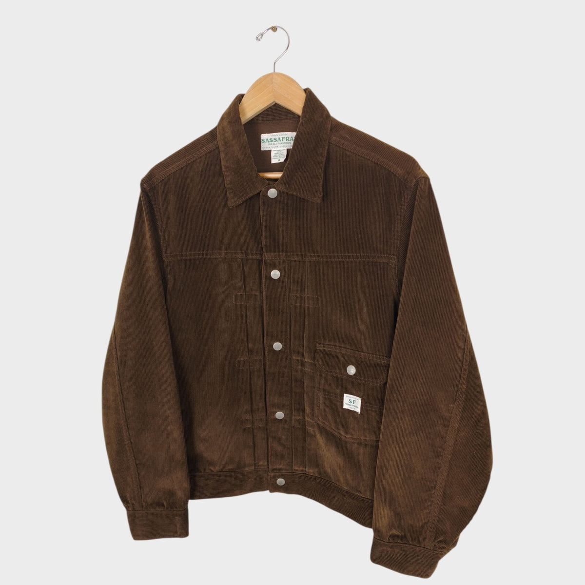 SASSAFRAS Men's Made in Japan Brown Corduroy Gardener Trucker Jacket