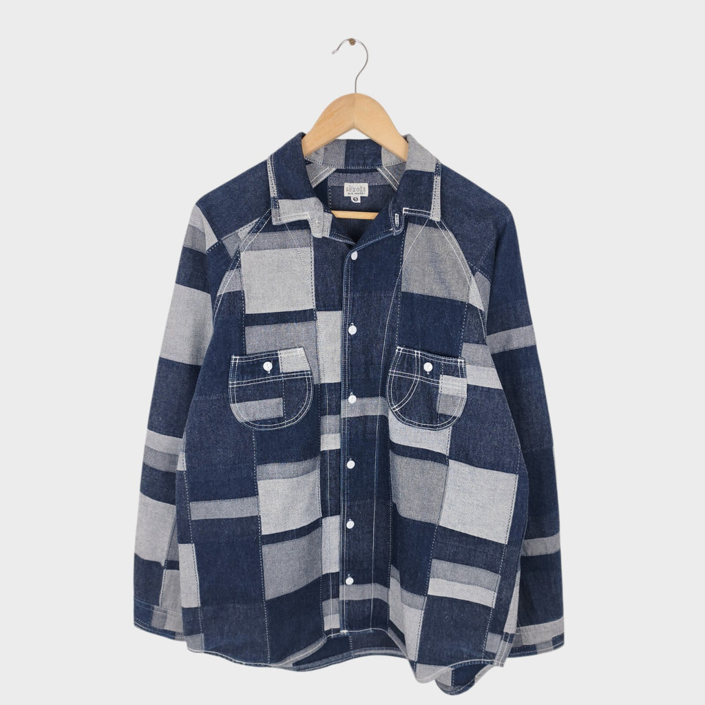 AOZORA BLUE HEAVEN Japan Men's Blue Denim Patchwork Overshirt