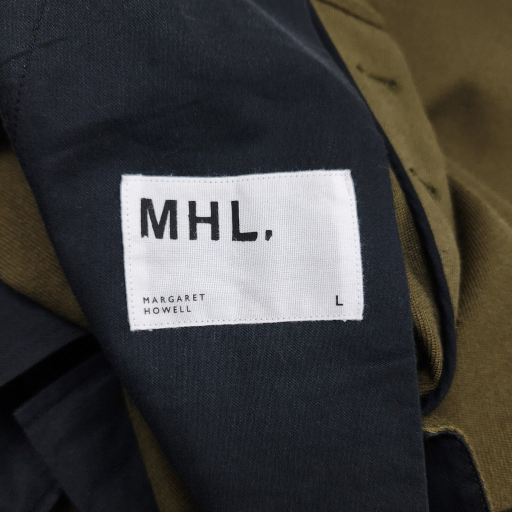 MHL MARGARET HOWELL Men's Green 60/40 Cotton Wool Pleated High Waist Trousers