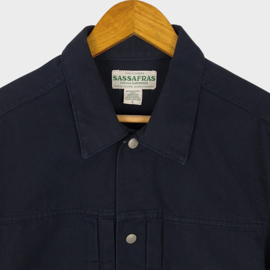 SASSAFRAS Men's Made in Japan Navy Duck Canvas Gardener Trucker Jacket