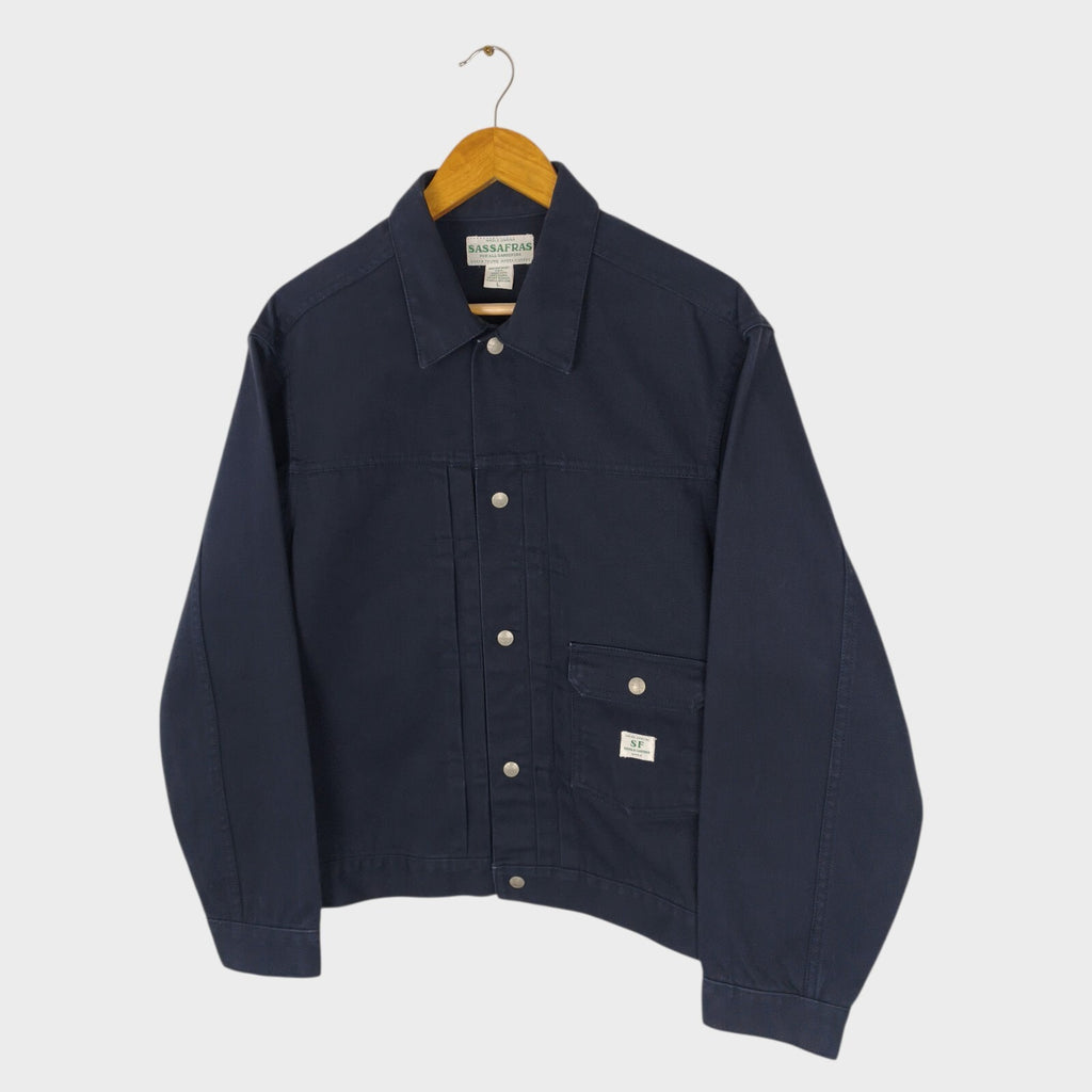SASSAFRAS Men's Made in Japan Navy Duck Canvas Gardener Trucker Jacket