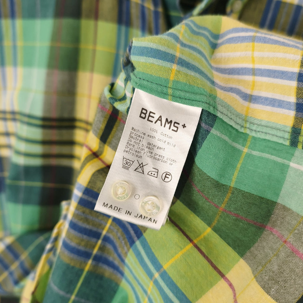 BEAMS PLUS Men's Made in Japan Indian Madras Check Button Down Shirt