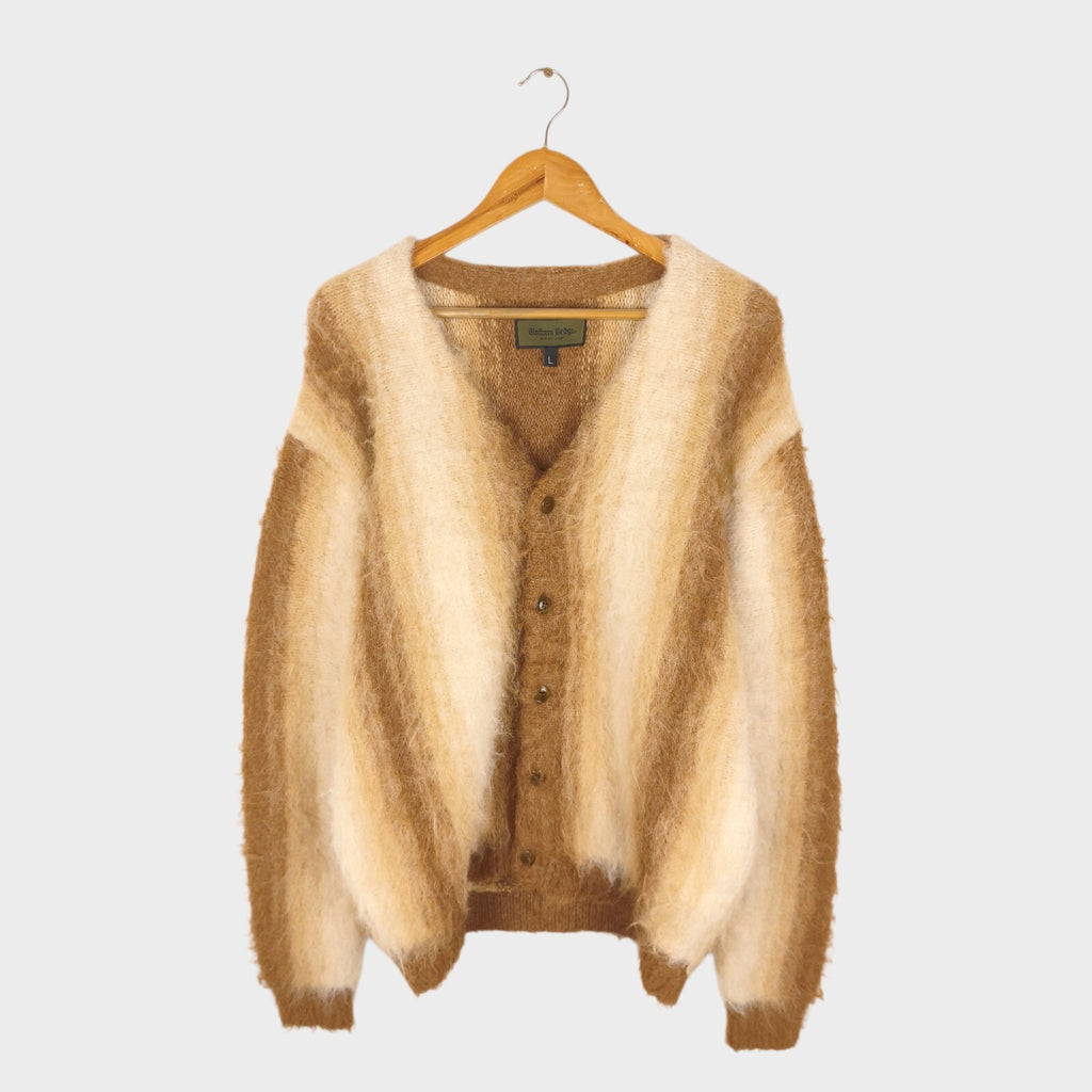 UNIFORM BRIDGE Men's Striped Shaggy Grunge Relaxed Fit Cardigan