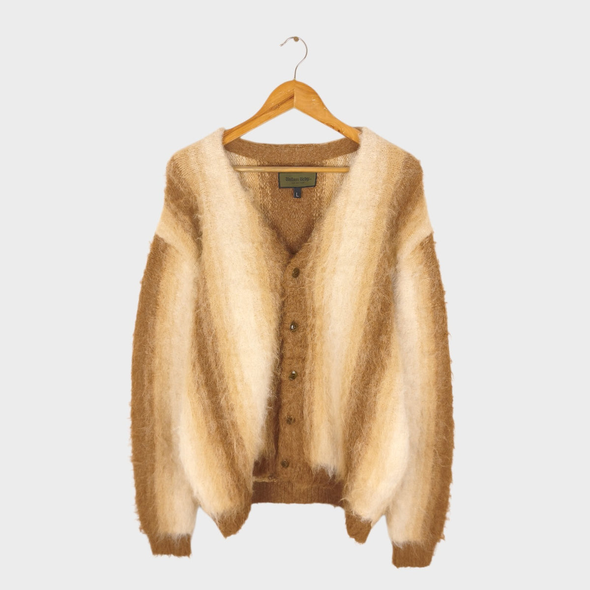 UNIFORM BRIDGE Men's Striped Shaggy Grunge Relaxed Fit Cardigan