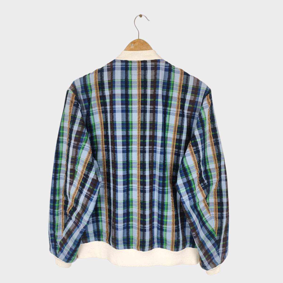 BEAMS PLUS Men's Multicoloured Checked Seersucker Bomber Jacket
