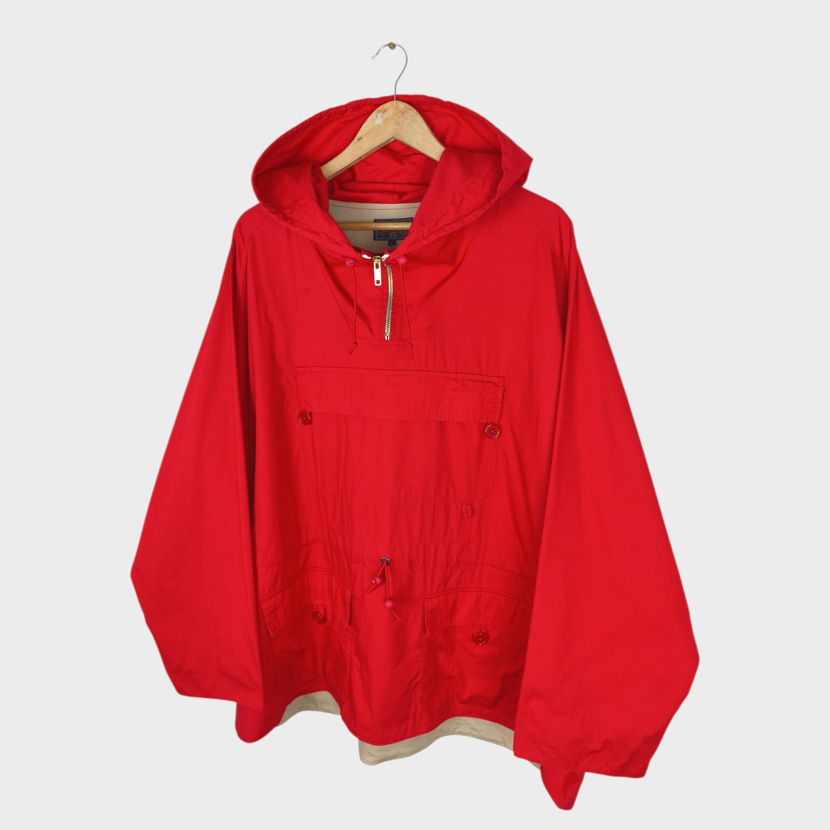BEAMS PLUS Men's Red Sports Euro Anorak Parka Smock Jacket