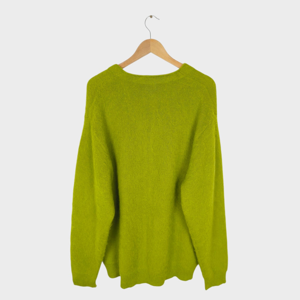 BEAMS Men's Lime Green Mohair Blend Shaggy Grunge Cardigan
