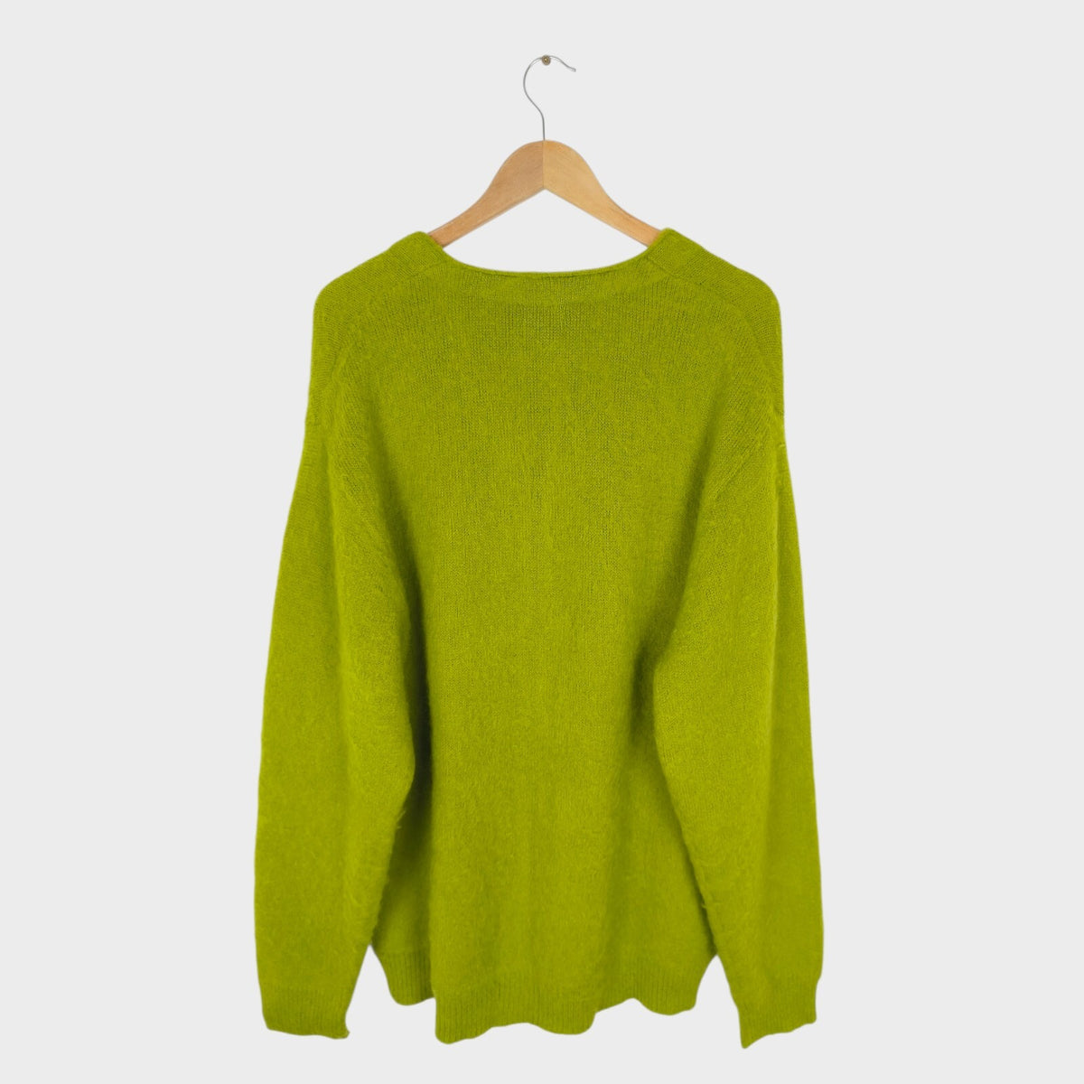 BEAMS Men's Lime Green Mohair Blend Shaggy Grunge Cardigan
