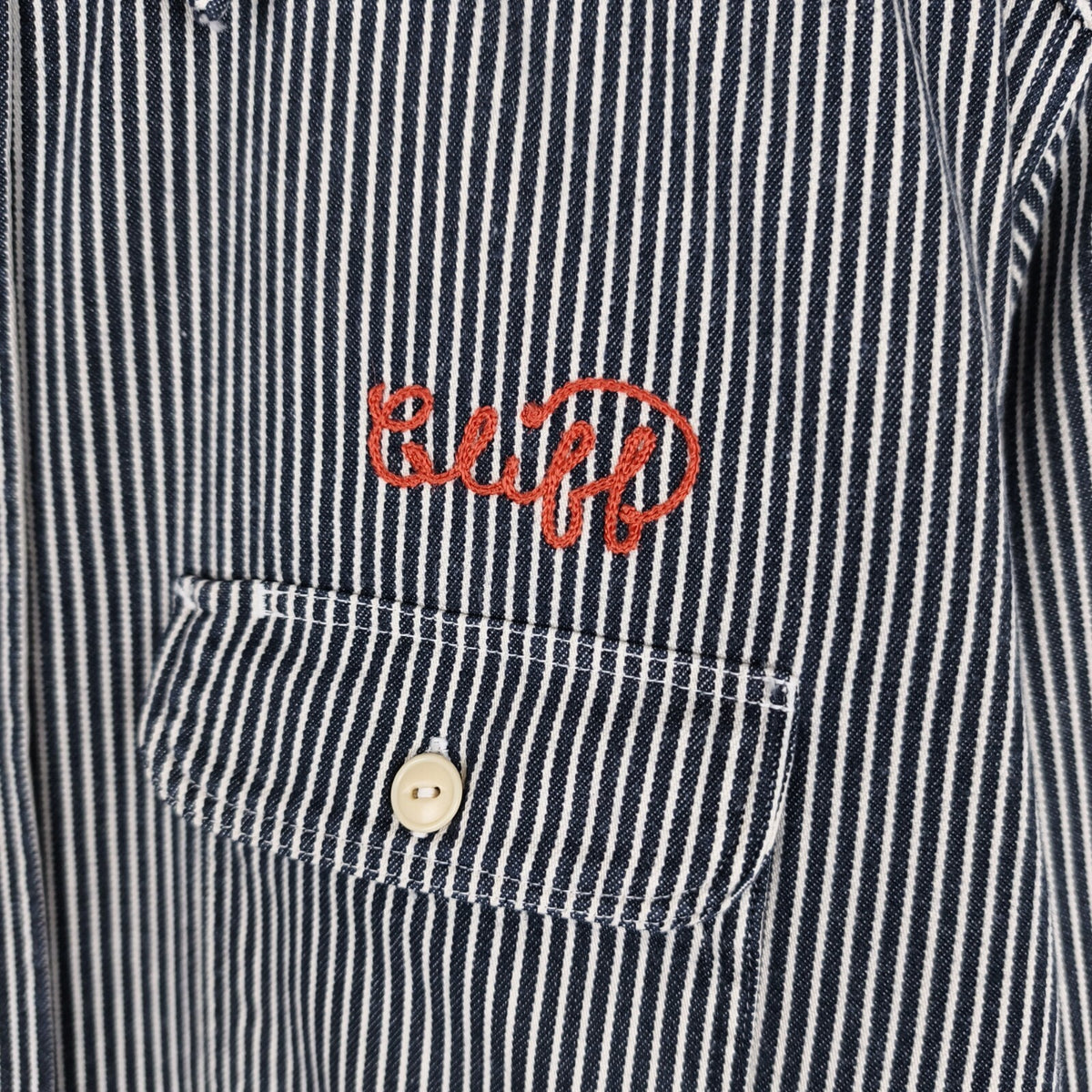 SUGAR CANE Men's Made in Japan Hickory Stripe Chain Stitch Embroidered Shirt