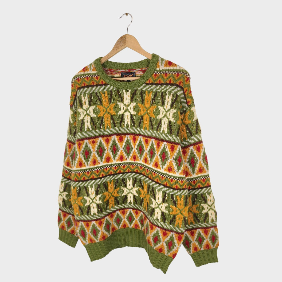 BEAMS PLUS Men's 100% Wool Heavyweight Knit 3G Fairisle Jumper