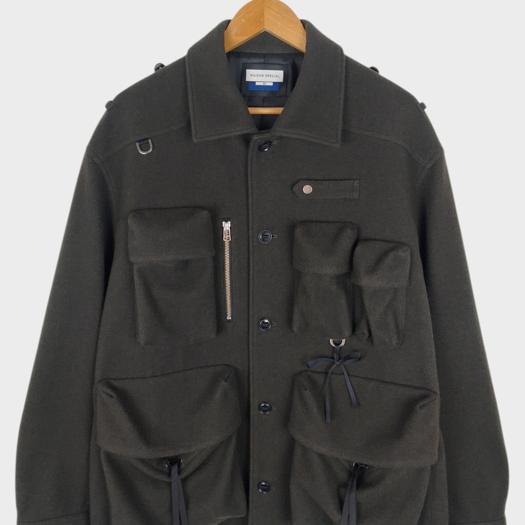 MAISON SPECIAL Japan Men's Grey 100% Wool Military Utility Jacket