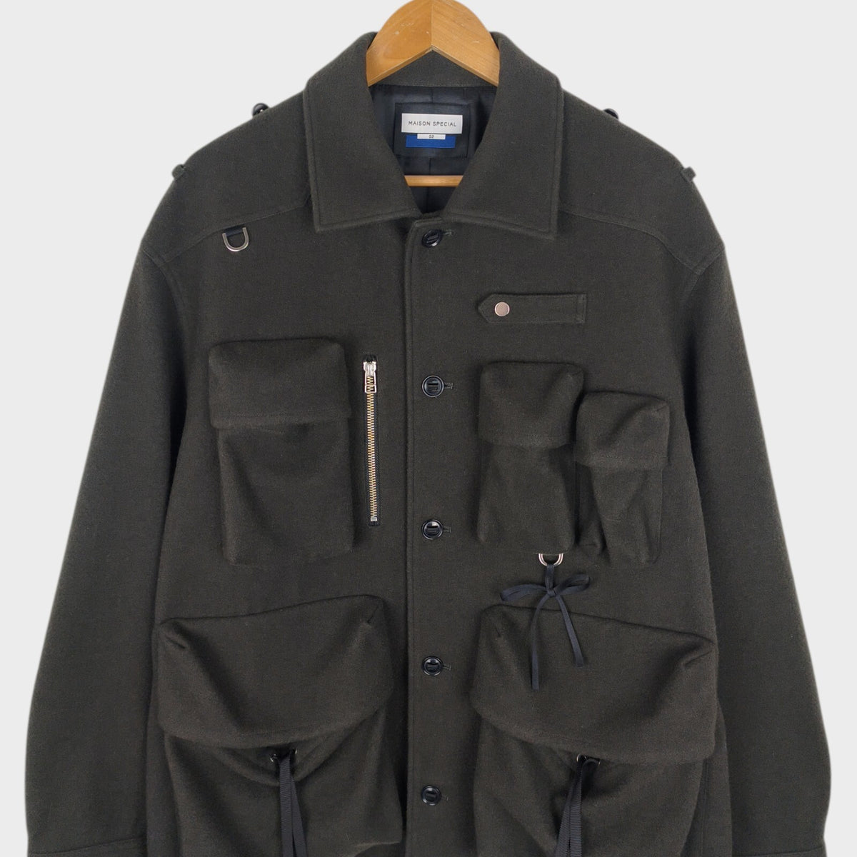 MAISON SPECIAL Japan Men's Grey 100% Wool Military Utility Jacket