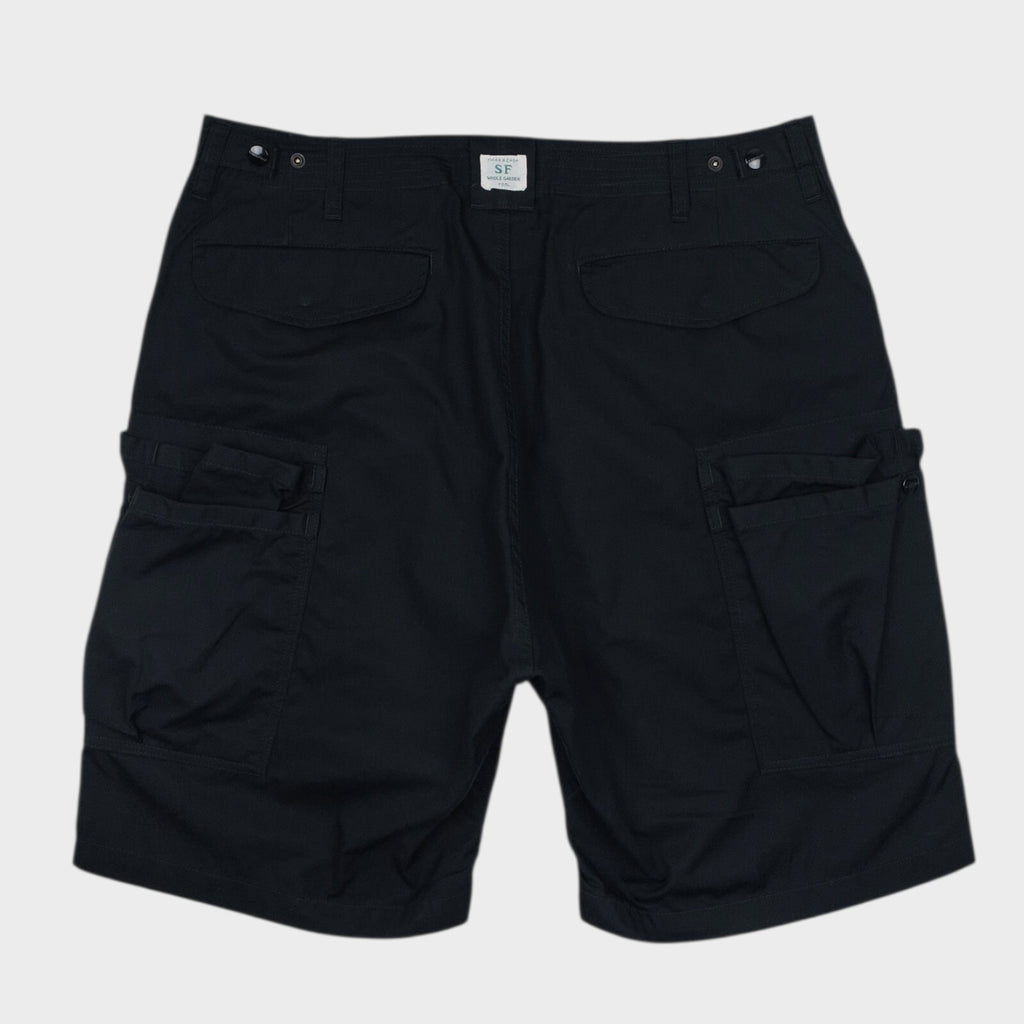 SASSAFRAS Men's Made in Japan Black Overgrown Weather Cotton Cargo Shorts