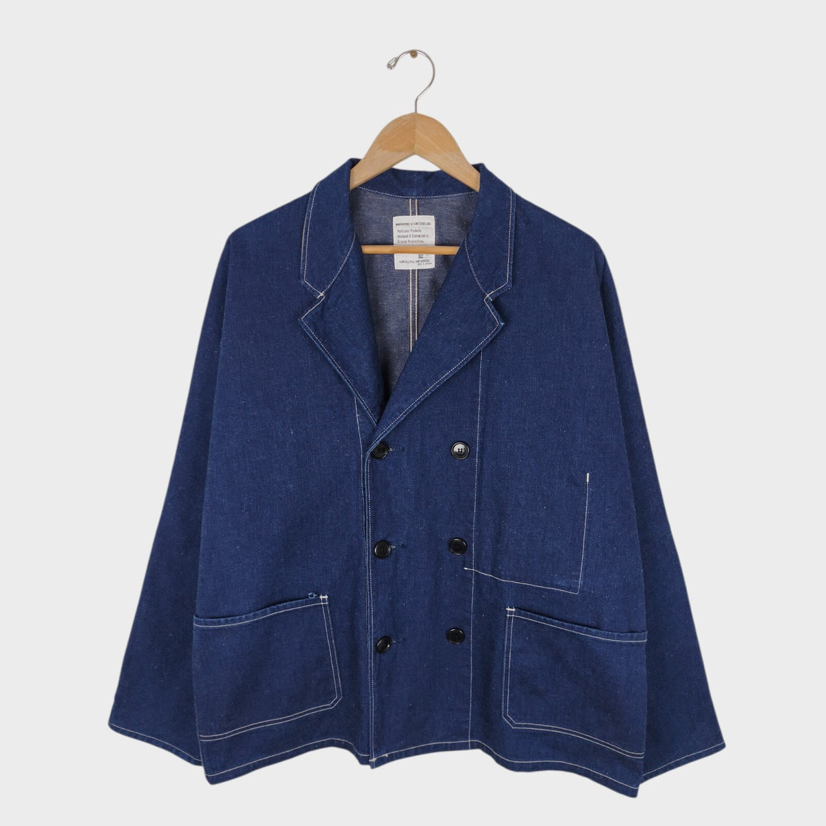 H.UNIT Men's Made in Japan Blue Denim Double-Breasted Chore Jacket