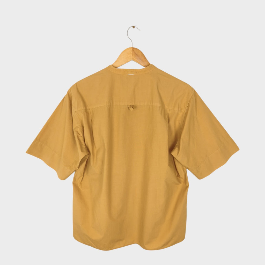 MHL MARGARET HOWELL Men's Camel Band Collar Short Sleeved Shirt
