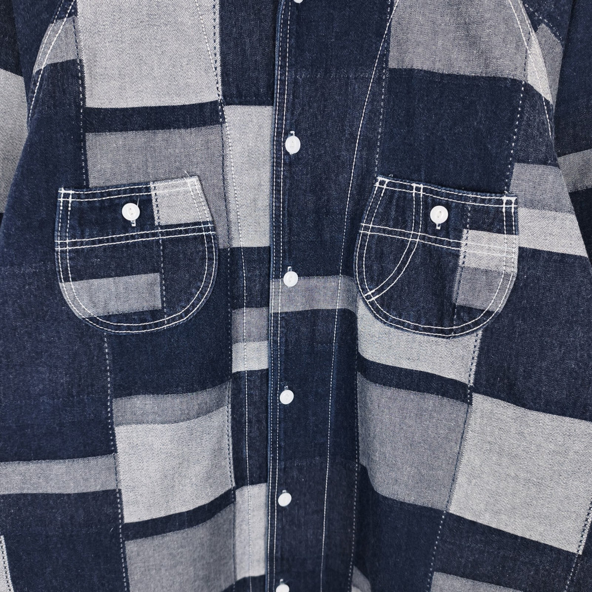 AOZORA BLUE HEAVEN Japan Men's Blue Denim Patchwork Overshirt