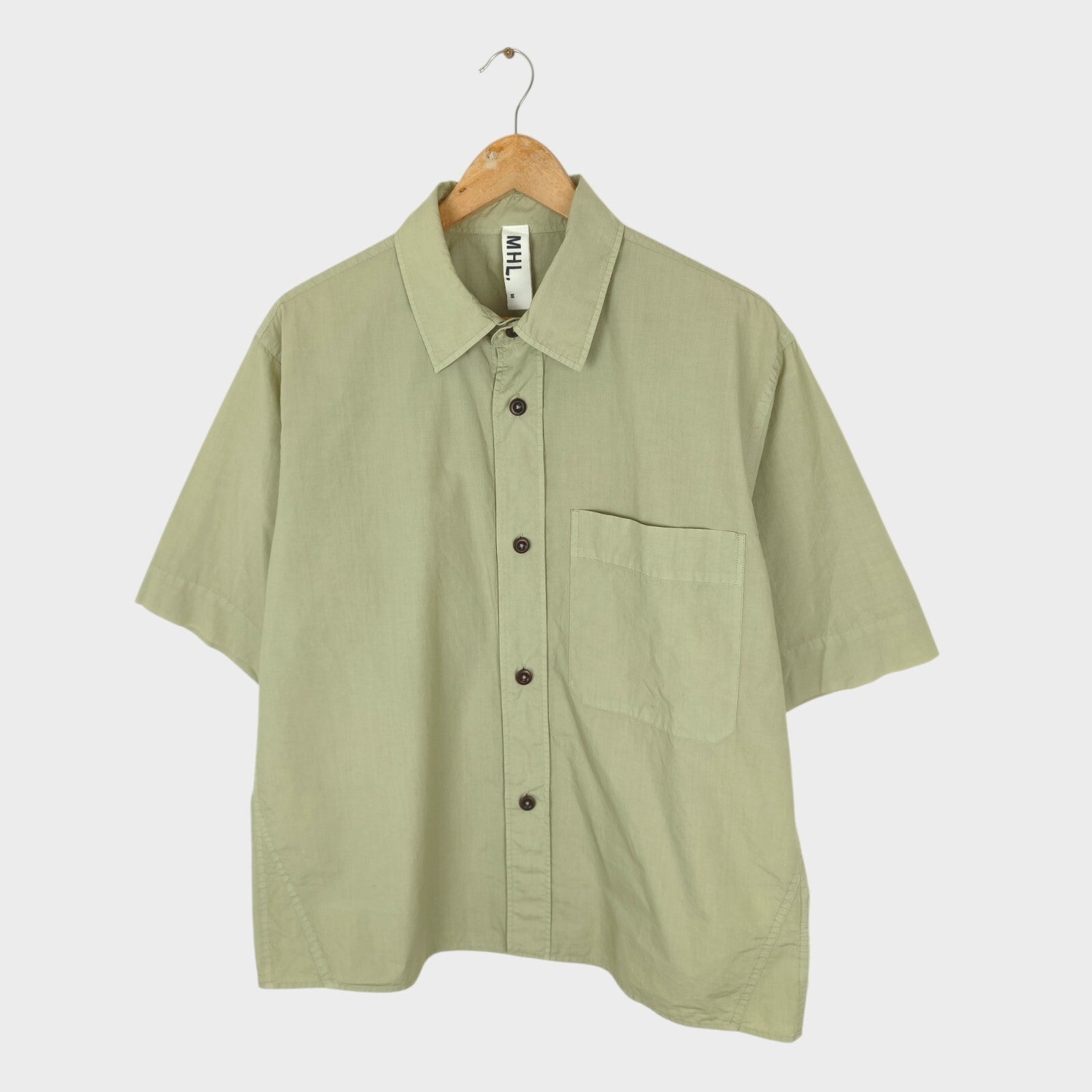 MHL MARGARET HOWELL Men's Pistachio Green Relaxed Fit Cotton Linen Shirt