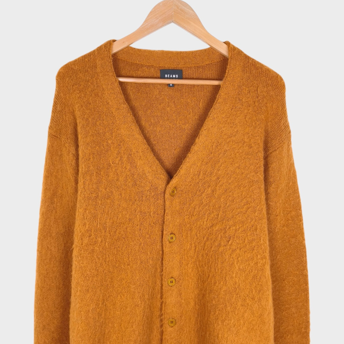 BEAMS Men's Tan/Orange Mohair Blend Shaggy Grunge Cardigan