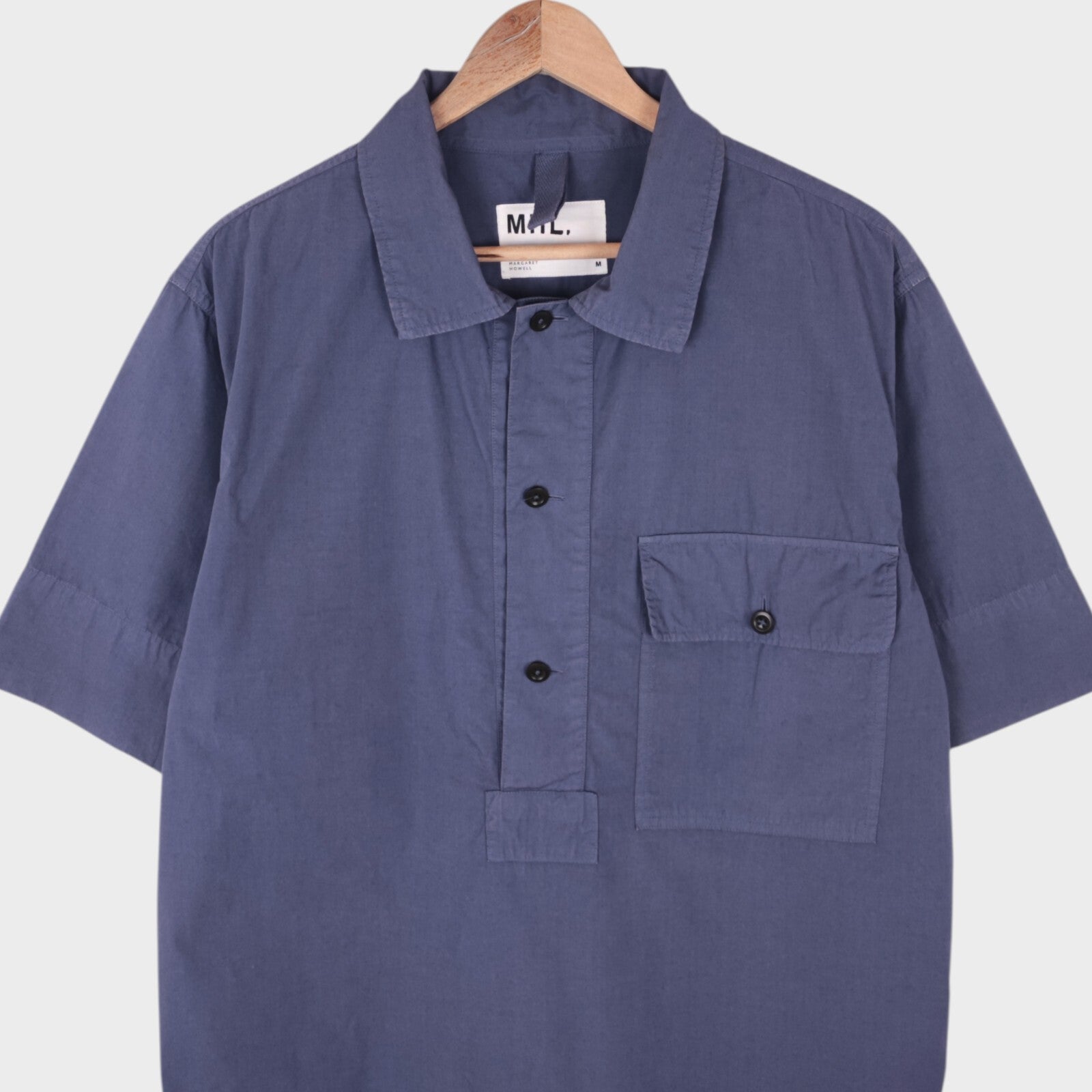 MHL MARGARET HOWELL Men's Blue Cotton Boxy Fit Pullover Shirt