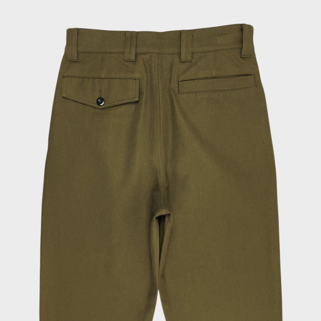 MHL MARGARET HOWELL Men's Green 60/40 Cotton Wool Pleated High Waist Trousers