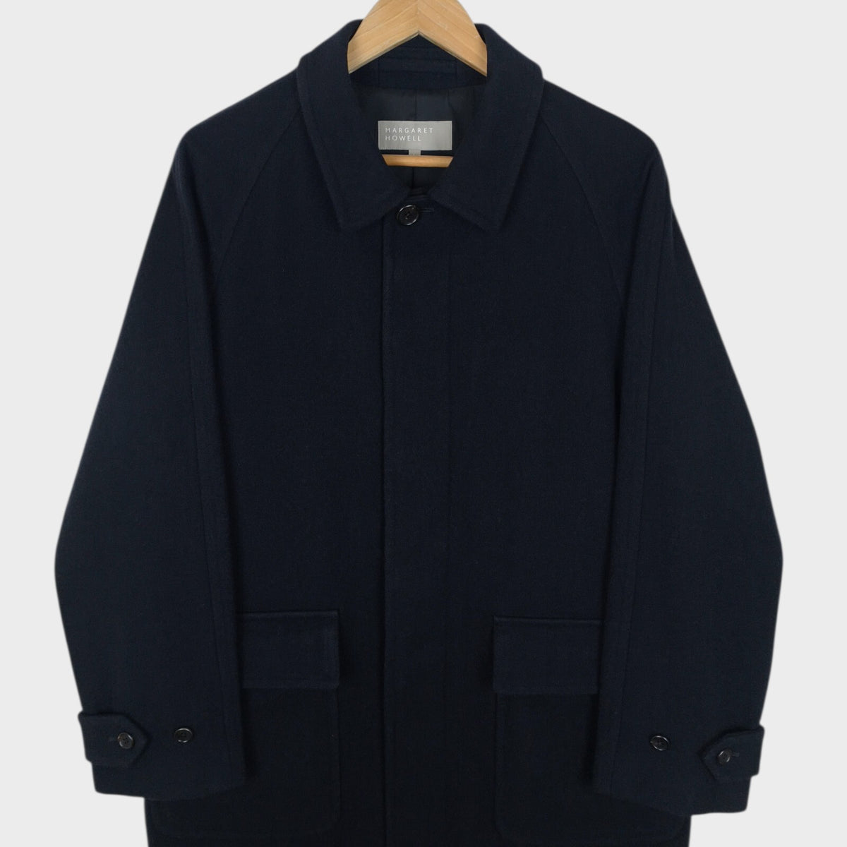 MARGARET HOWELL Men's Dark Navy Blue Heavyweight 100% Wool Raglan Coat