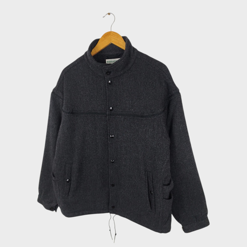 SASSAFRAS Men's Made in Japan Grey Gardener Cap Wool Herringbone Blanket Jacket