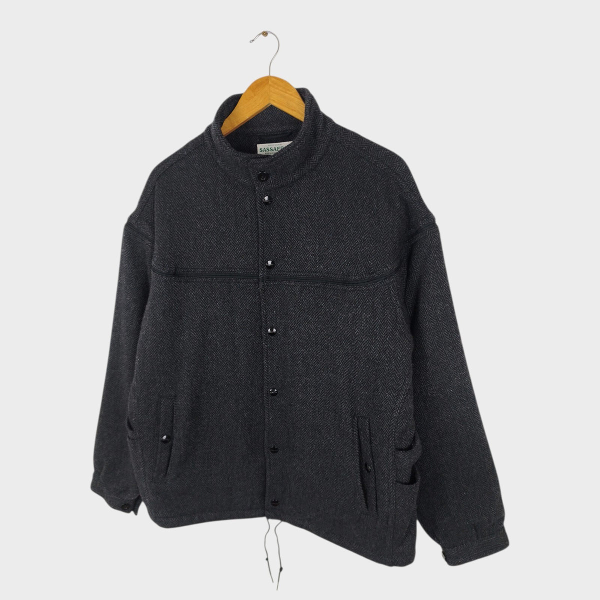 SASSAFRAS Men's Made in Japan Grey Gardener Cap Wool Herringbone Blanket Jacket