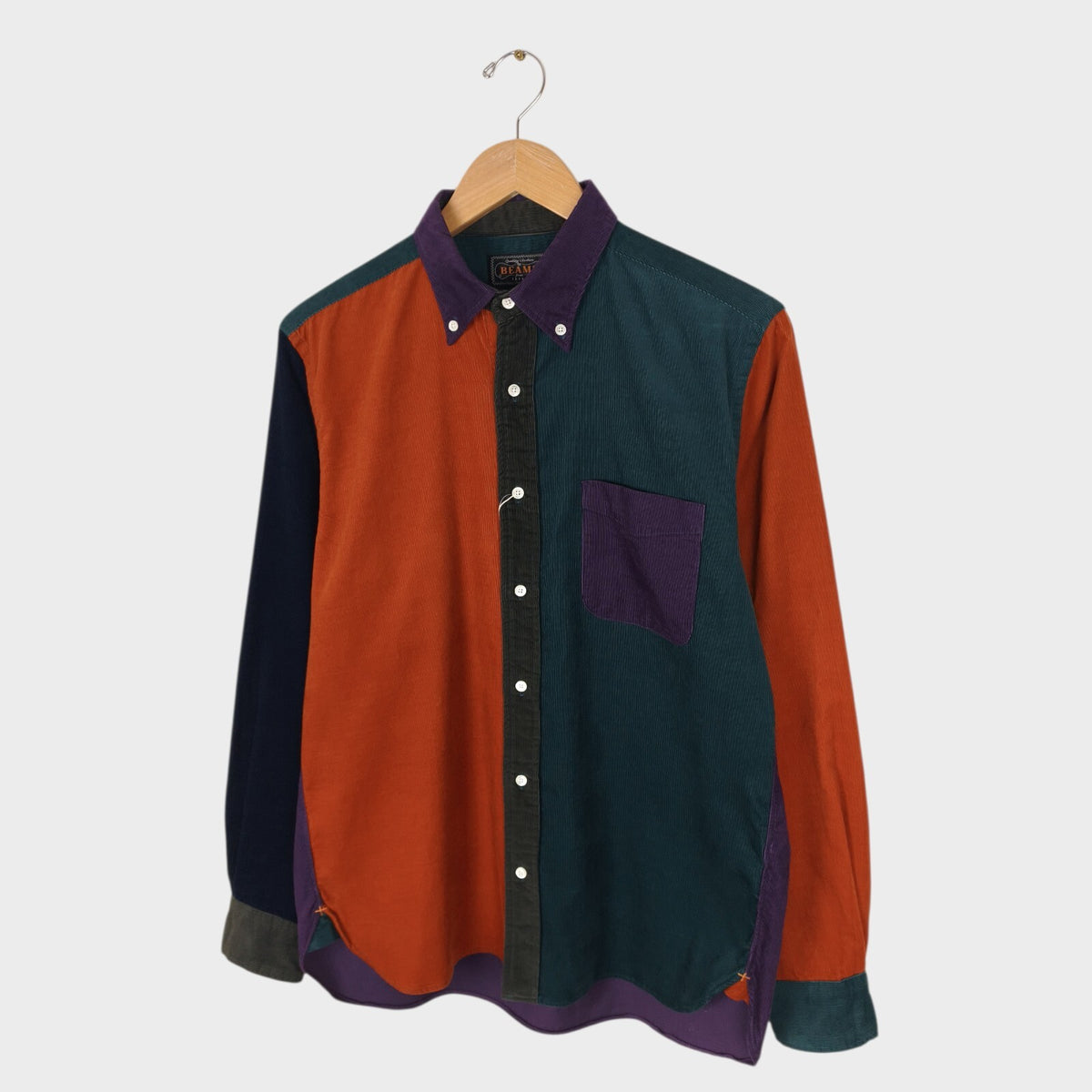BEAMS PLUS Men's Made in Japan Colourblock Corduroy Shirt