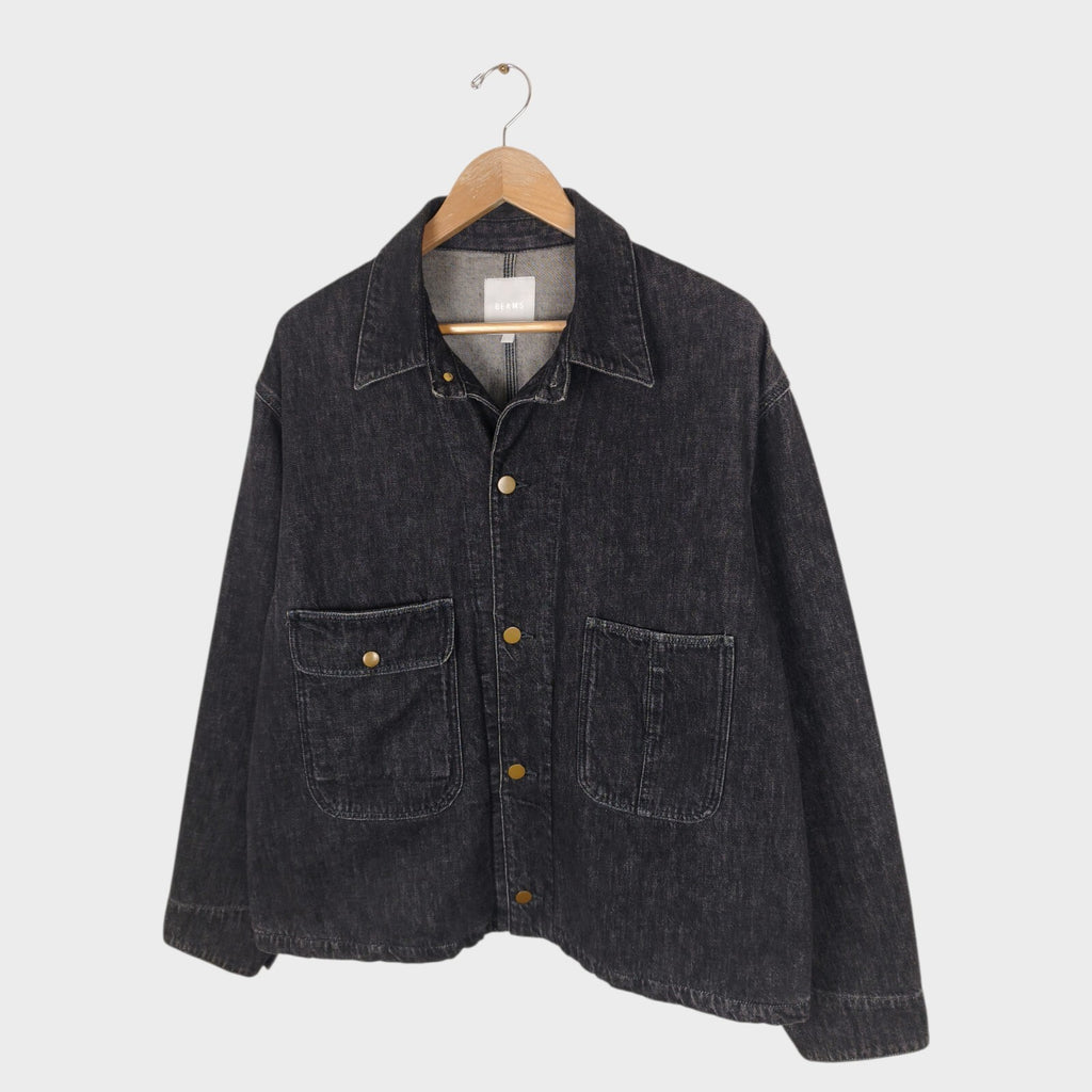 BEAMS Men's Dark Grey Boxy Fit Denim Trucker Jacket