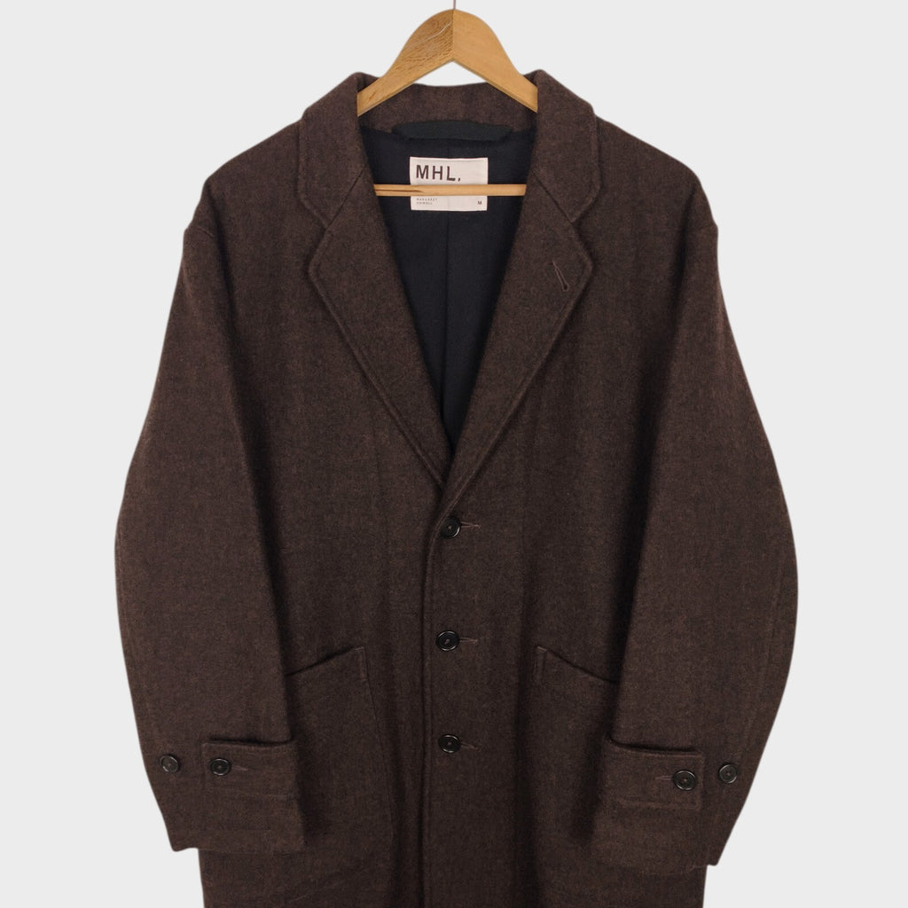 MHL MARGARET HOWELL Men's Brown Heavyweight 100% Melton Wool Coat