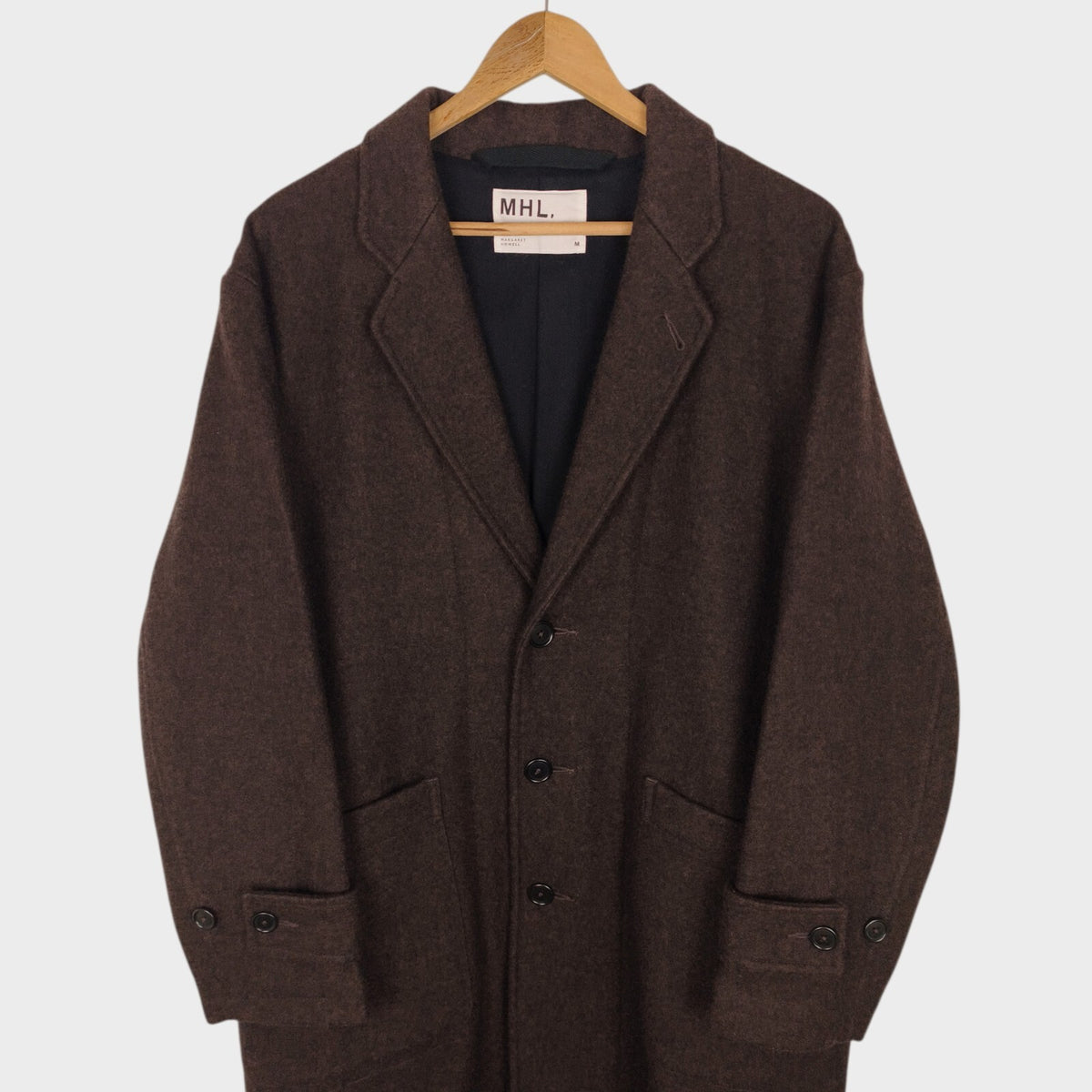 MHL MARGARET HOWELL Men's Brown Heavyweight 100% Melton Wool Coat