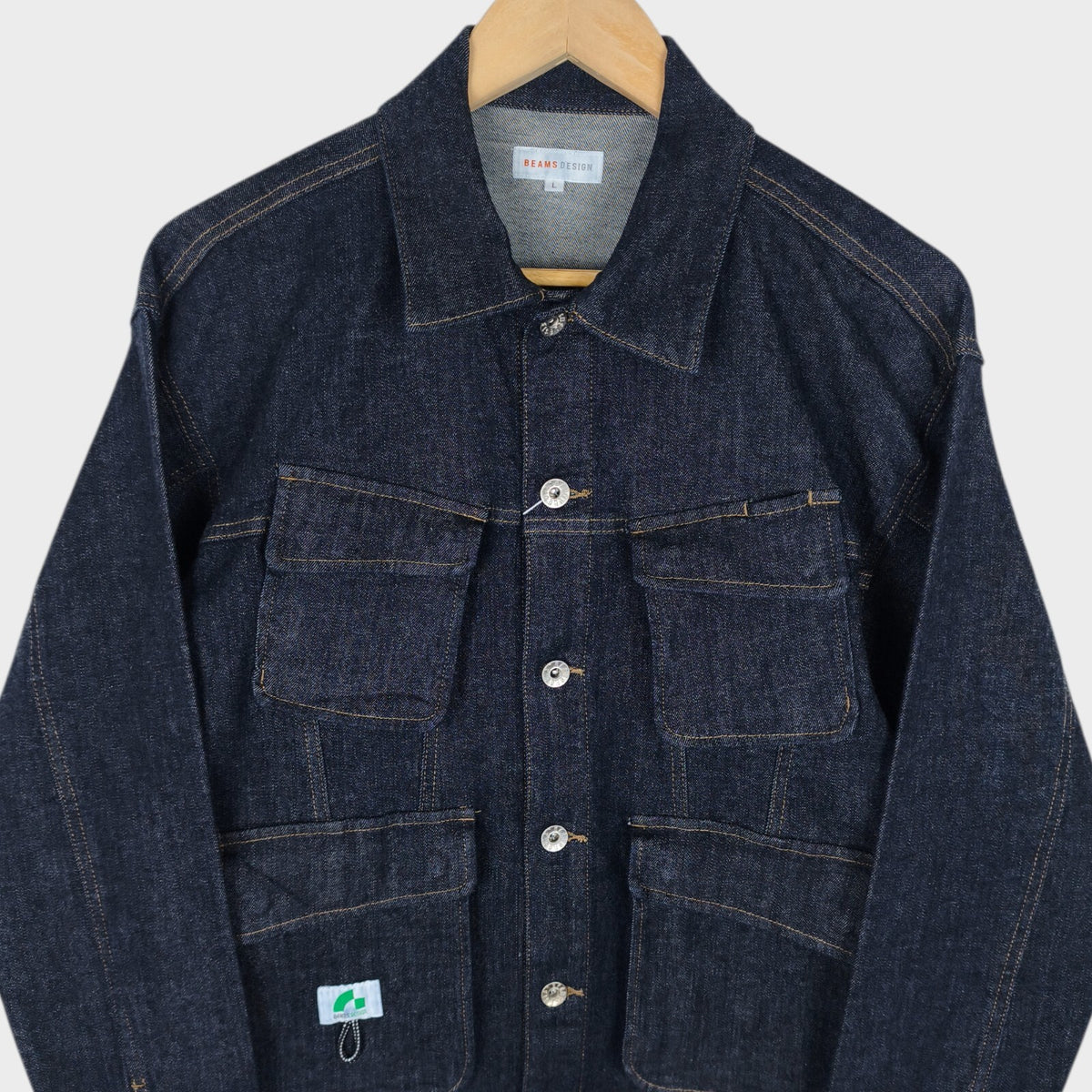 BEAMS Men's Dark Blue Cropped Denim Utility Chore Jacket