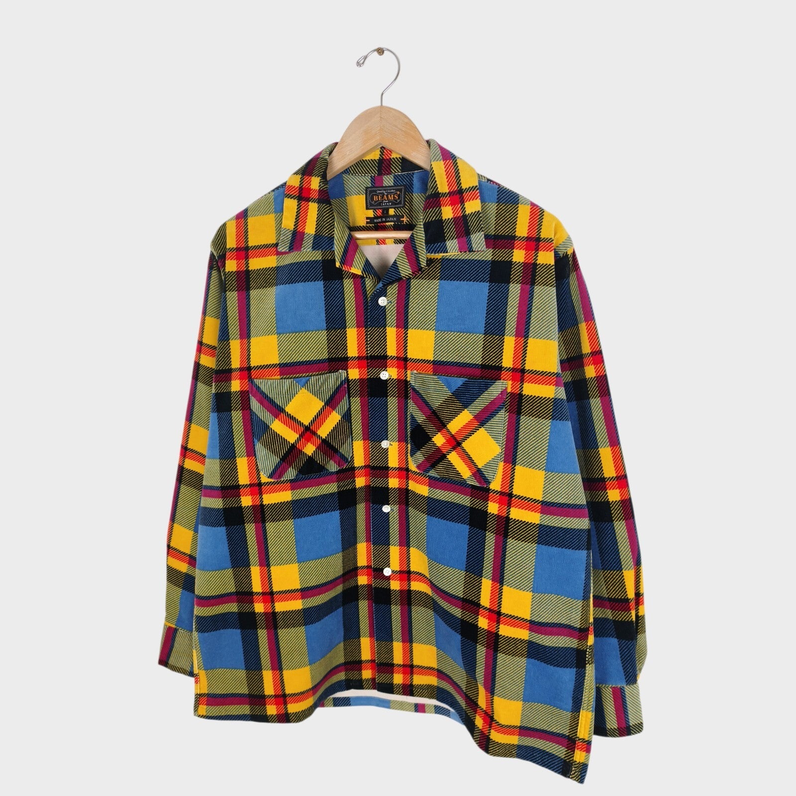 BEAMS PLUS Men's Made in Japan Multicoloured Check Corduroy Overshirt