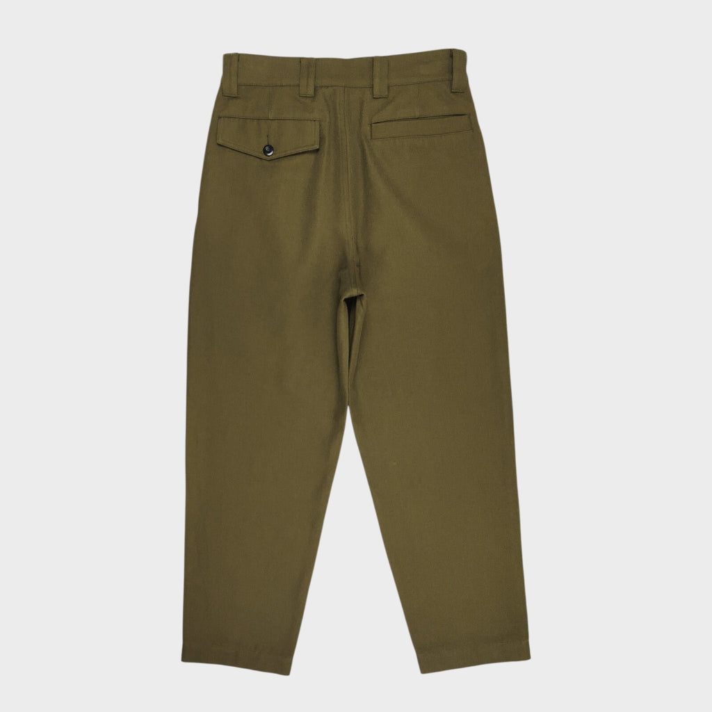 MHL MARGARET HOWELL Men's Green 60/40 Cotton Wool Pleated High Waist Trousers