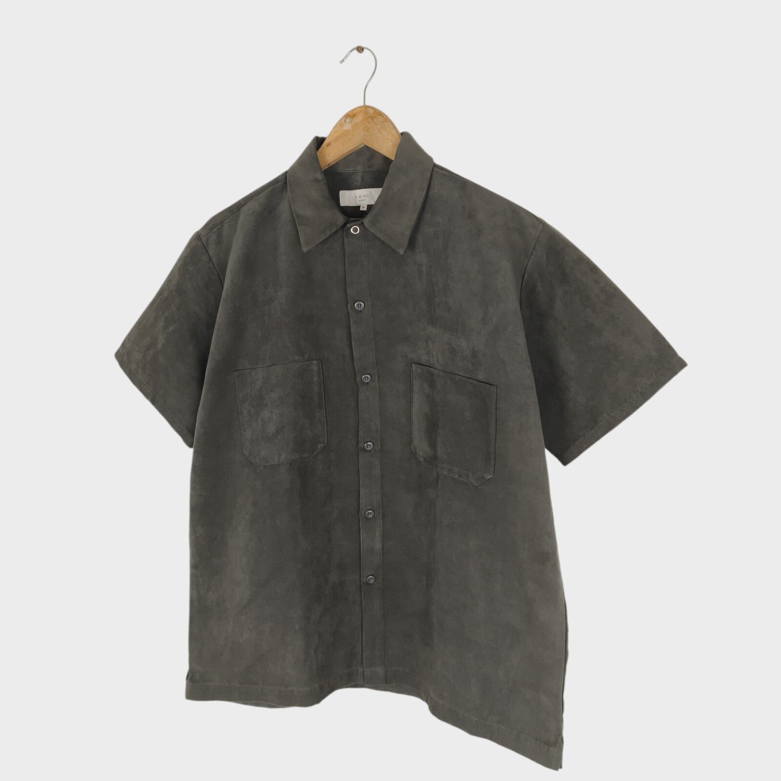 BEAMS B:MING Men's Dark Grey Faux Suede Short Sleeved Shirt