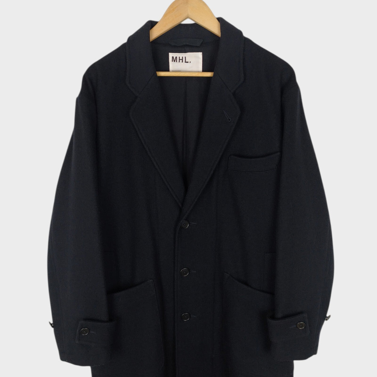 MHL MARGARET HOWELL Men's Black Heavyweight 100% Melton Wool Coat
