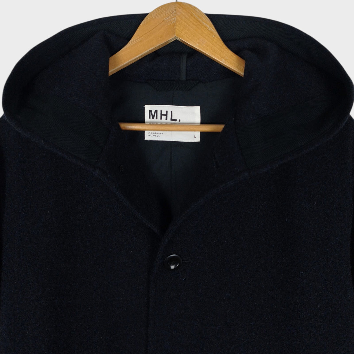MHL MARGARET HOWELL Men's Dark Navy Blue 100% Wool Hooded Coat