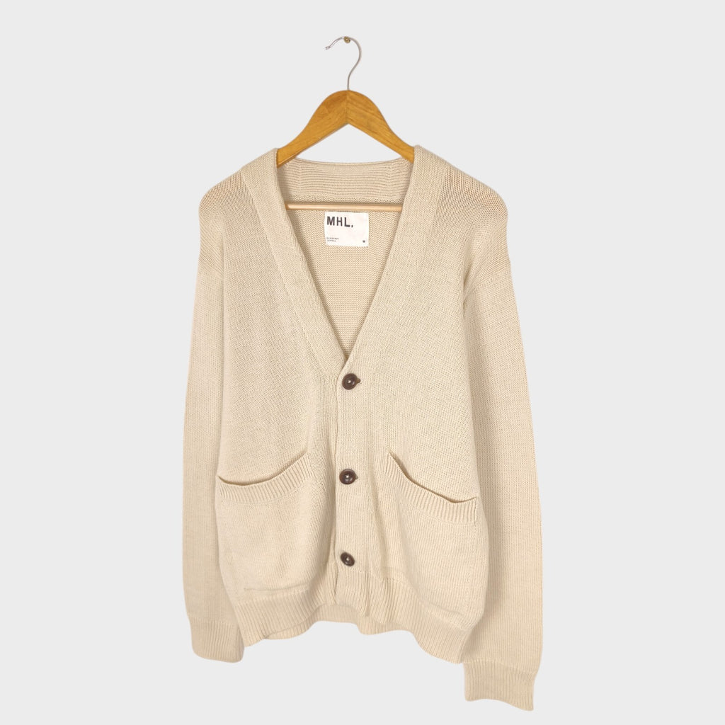 MHL MARGARET HOWELL Men's Cream 100% Cotton Knit Cardigan