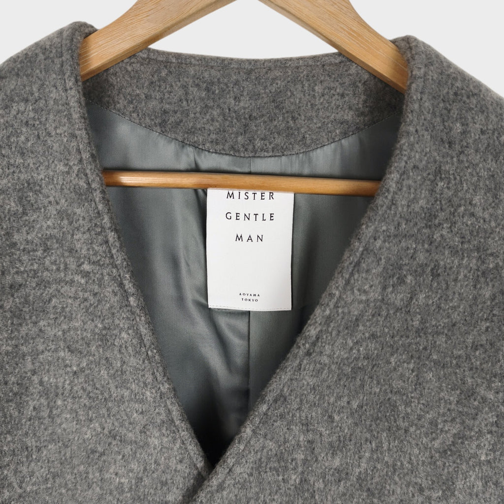 MISTER GENTLEMAN AOYAMA Men's Made in Japan Wool Blend Utility Collarless Coat
