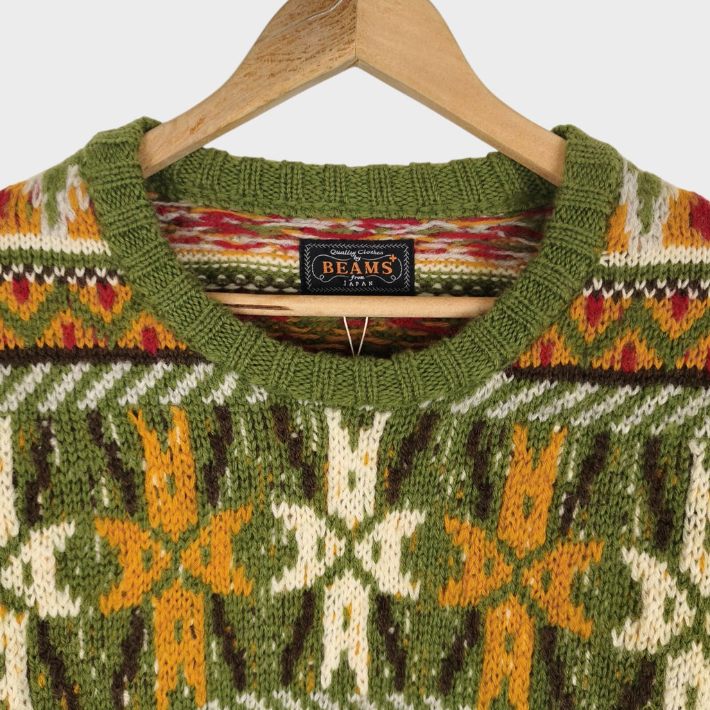 BEAMS PLUS Men's 100% Wool Heavyweight Knit 3G Fairisle Jumper