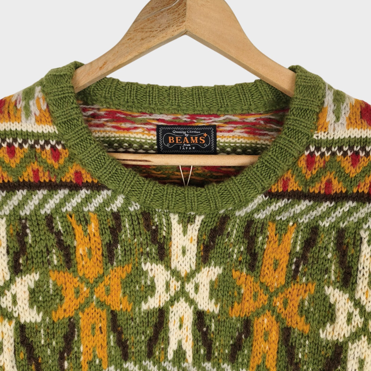BEAMS PLUS Men's 100% Wool Heavyweight Knit 3G Fairisle Jumper