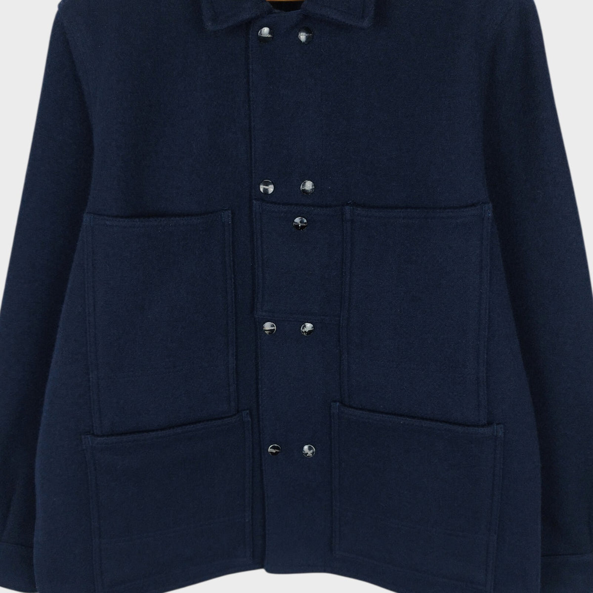 SASSAFRAS Men's Made in Japan Navy Blue Melton Wool Leaf Blower Jacket