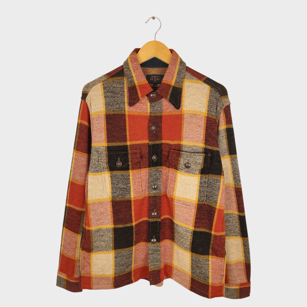 BEAMS PLUS Men's Multicoloured Check 100% Wool Overshirt