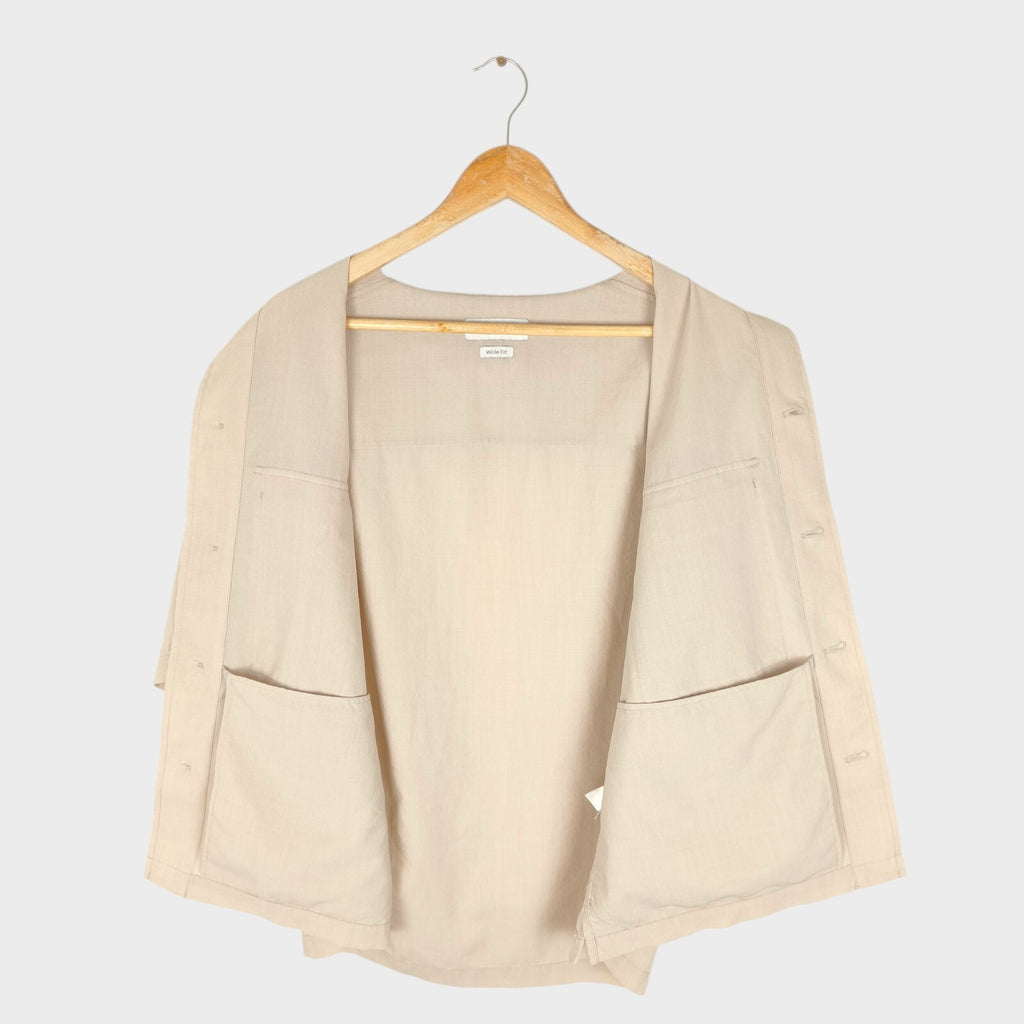 BEAMS B:MING Men's Cream Boxy Fit Short Sleeved Utility Shirt