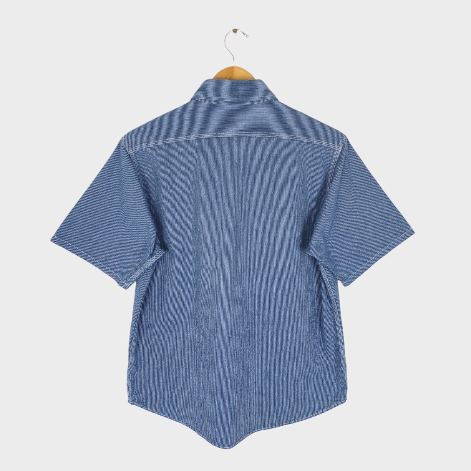 SUGAR CANE Men's Made in Japan Blue Embroidered Striped Utility Work Shirt