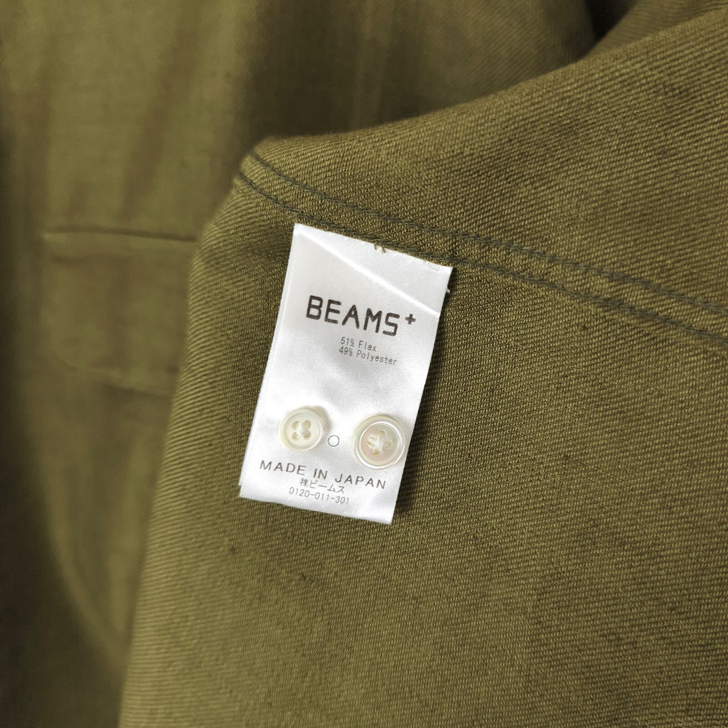 BEAMS PLUS Men's Made in Japan Olive Green Linen Blend Camp Collar Shirt