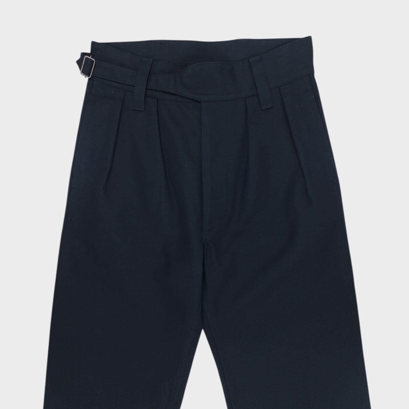 MHL MARGARET HOWELL Men's Navy Blue 60/40 Cotton Wool Blend Pleated High Waist Trousers