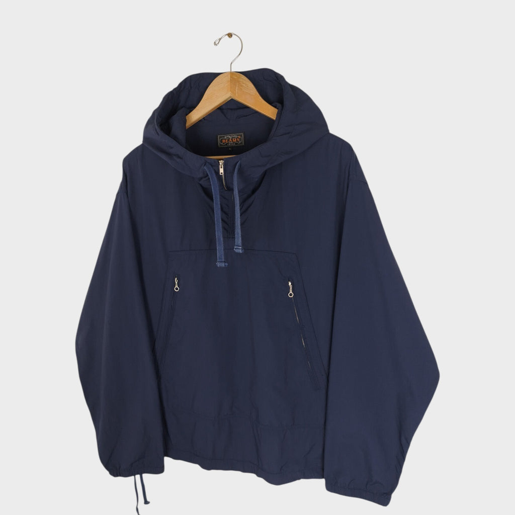 BEAMS PLUS Men's Navy Blue Oversized Fit Smock Anorak Parka Jacket